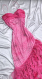 Pink Princess Style Beaded Chiffon Prom Dress for Party Glitter 90s Retro A-Line Evening Gown HZ1108
