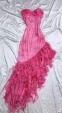 Pink Princess Style Beaded Chiffon Prom Dress for Party Glitter 90s Retro A-Line Evening Gown HZ1108