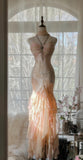 Fairytale Spaghetti Straps Ombre Chiffon Mermaid Gowns Vintage Gentle Backless Prom Dress HZ1108