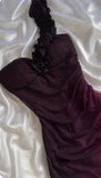 Vintage Grape One Shoulder Shiny Chiffon Sheath Elegant Party Dress with Ruffles HZ1108