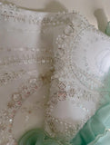 Fairytale Mint Green Spaghetti Straps Chiffon Ruffled Prom Dresses Shiny Beaded Sequined Backless Evening Dresses HZ1108