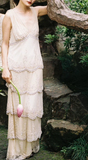 Elegant Pearl White V-neck Chiffon Beaded Evening Dresses Simple Wedding Guest Dresses with Embroidered Appliques HZ1108