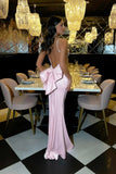 Simple Pink Satin Mermaid Spaghetti Straps Evening Dress Sexy Backless Prom Dress for Party HZ1108