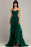 Elegant Mermaid Dark Green Sweetheart Tulle Long Prom Dresses Formal Evening Dresses with Rufflest HZ1108