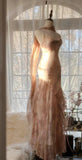 Vintage Spaghetti Straps Printed Chiffon Sheath Sparkling Beaded Evening Dress HZ1108