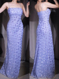 Gothic Elegant Purple Chiffon Sheath Party Dresses Spaghetti Straps Shiny Beaded Long Prom Dresses HZ1108