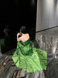 Elegant Sapphire Blue Spaghetti Strap Simple Satin V-Neck A-Line Party Dress HZ1108