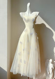 Fairytale Spaghetti Straps Cream A-Line White Square Neck Tulle Birthday Dresses Cute Party Dresses Homecoming Dress HZ1108