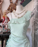 Fairytale Asymmetrical Neck SheathChiffon Ruffled Short Style Homecoming Dresses Sweet Party Dresses HZ1108