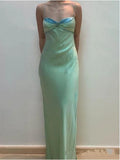 Fairytale Spaghetti Strap Green Satin Sheath Evening Dresses Gothic Prom Dresses HZ1108