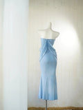 Elegant Light Blue Strapless Party Dress Simple Mermaid Evening Dress HZ1108