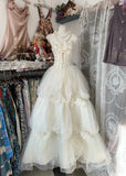 Classic Off-White Spaghetti Strap A-Line Layered Tulle Wedding Dress HZ1108