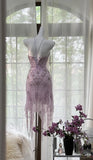 Vintage Lavender Chiffon Short Evening Dresses for Party Glitter Beaded Backless Homecoming Dress HZ1108
