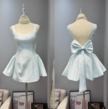 Cute Square Neck A-line Backless Birthday Dress Bow Short Prom Dress Sweet Homecoming Dress HZ1108