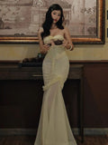 Sexy Yellow Chiffon Mermaid Evening Dress Chic Strapless Party Dress HZ1108