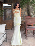 Sexy Yellow Chiffon Mermaid Evening Dress Chic Strapless Party Dress HZ1108