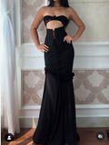 Sexy Yellow Chiffon Mermaid Evening Dress Chic Strapless Party Dress HZ1108
