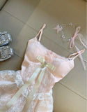 Pink Satin A-line Homecoming Dress Lace Spaghetti Strap Short Prom Dress for Party HZ1108