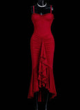 Classic Red Chiffon Spaghetti Straps Mermaid Party Dresses HZ1108