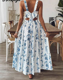 Pretty Floral Strap Women's Dress Bow Backless Birthday HZ1108