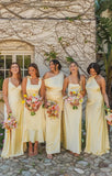 Butter Yellow Spaghetti Strap Fashion Dress Backless Satin Evening Dress for Bridesmaids HZ1108