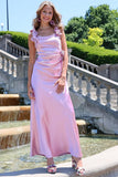 Simple Gray Pink Spaghetti Straps Satin Fashion Dress for Party&Bridesmaids HZ1108