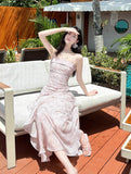 Fairytale Pink Spaghetti Straps Long Prom Dress Formal Dresses Chiffon Ruffles Layered Stunning 18th Birthday Party Dresses HZ1108
