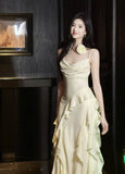 Sweet Birthday Evening Gowns Off-White Spaghetti Straps Chiffon Ruffles A-Line Prom Dresses HZ1108