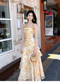 Sweet French Ruffle Print Spaghetti Strap Dress Fashion Mermaid Party Dress HZ1108