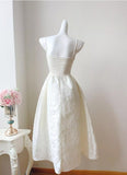Pretty Moonlight White Strapless A-Line Jacquard Satin Evening Gowns Elegant Birthday Prom Dresses HZ1108