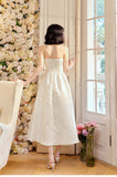 Pretty Moonlight White Strapless A-Line Jacquard Satin Evening Gowns Elegant Birthday Prom Dresses HZ1108
