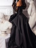 Black Sweetheart Neck A-Line Satin Prom Dresses Formal Evening Dress with Slit HZ1108