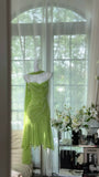 Fairytale Bud Green Sheath Short Prom Dresses Chiffon Beaded Backless Party Dress HZ1108