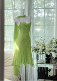 Fairytale Bud Green Sheath Short Prom Dresses Chiffon Beaded Backless Party Dress HZ1108