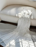 Elegant White V-Neck Chiffon Beaded Mermaid Prom Dresses Vintage Evening Gowns HZ1108