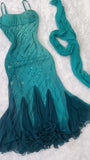 Elegant Gradient Emerald Green Spaghetti Straps Chiffon Beaded Mermaid Short Prom Dresses Vintage Evening Dress HZ1108