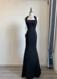 Elegant Black Square Neck Mermaid Beaded Long Prom Dresses Formal Evening Dress HZ1108