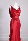 Beautiful Red Satin Mermaid Open Back Long Prom Dresses Elegant Evening Gowns HZ1108