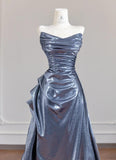 Unique Black Grey V-neck A-line Long Prom Dresses Formal Evening Gowns With Pleats HZ1108