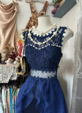 Elegant Crew Neck Tulle Mermaid Lace Applique Open Back Party Dresses HZ1108