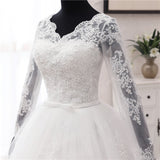 Spring Lace Appliques Wedding Dresses Long Sleeve Vestidos De Novia 2023 White V-Neck Princess Bride Wedding Gowns Plus Size