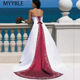 De Novia Satin Embroidery Wedding Dresses 2023 Strapless Lace-up Court Train Bride Gowns Colored Custom Made