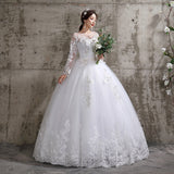 Summer Korean Light wedding dress Vestidos De Novia off white bride O-neck dream princess simple Long Sleeve Lace appliques