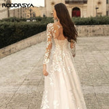 Elegant O-Neck Wedding Dresses Lace Up A-Line Appliques Long Sleeves Beach Bride Gowns robe de mariée bohème Plus Size