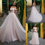 Tulle Wedding Dresses with Sleeves Off Shoulder Sweetheart Lace Up Floor Length Wedding Bridal Gowns Vestido de noiva