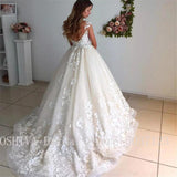 Gown Illusion Scoop Wedding Dresses with Cap Sleeves Sexy Sleeveless V Back Lace Appliques Bridal Gowns Robe de Mariee