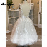 Wedding Dresses Summer 2023 Tea Length Robe De Mariée V-Neck Lace appliques Bride Dress Vestido De Novia