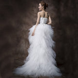 Dress Strapless Front Short Beck Long Ball Gown Princess Luxury Feather Wedding Dresse Vestido De Noiva