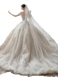 Shining Beading Handmade Wedding Dress With Sweep Train Illusion O Neck Short Sleeve Ball Gown Plus Size Vestido De Noiva