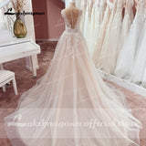 V-neck Wedding Dresses Lace Appliques Sleeveless Backless Boho Wedding Gowns Plus Size Bridal Dress Robe De Mariee